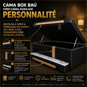 Cama Box Baú Personnalite com Cama Auxiliar - Solteiro