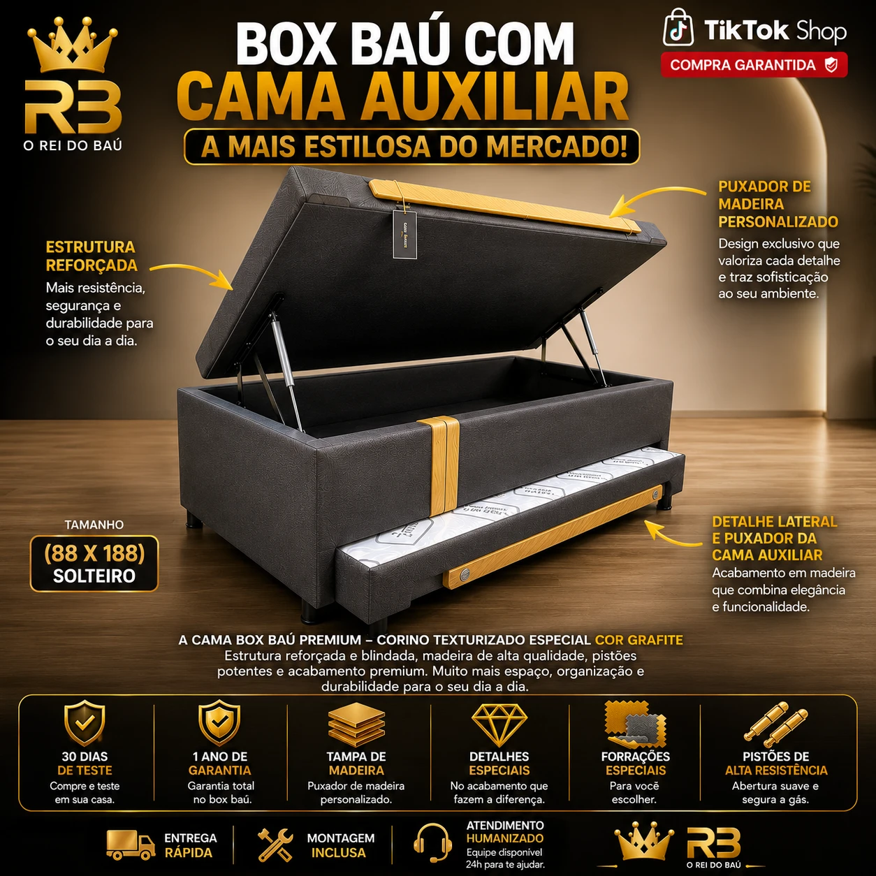 Cama Box Baú Personnalite com Cama Auxiliar - Solteiro - Imagem 4