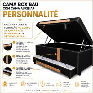Cama Box Baú Personnalite com Cama Auxiliar - Solteiro 88x188